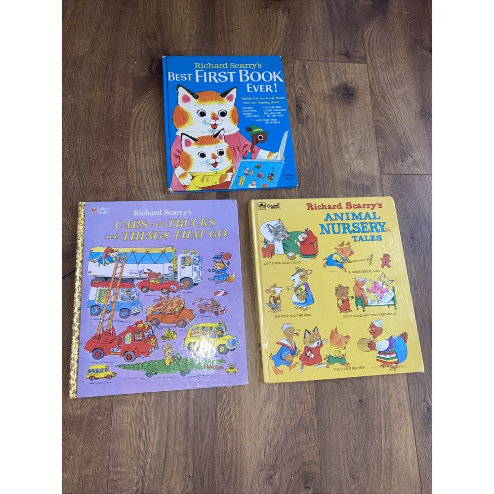 3x Richard Scarry Hardcover Books Animal Nursery Best first book cars ans trucks